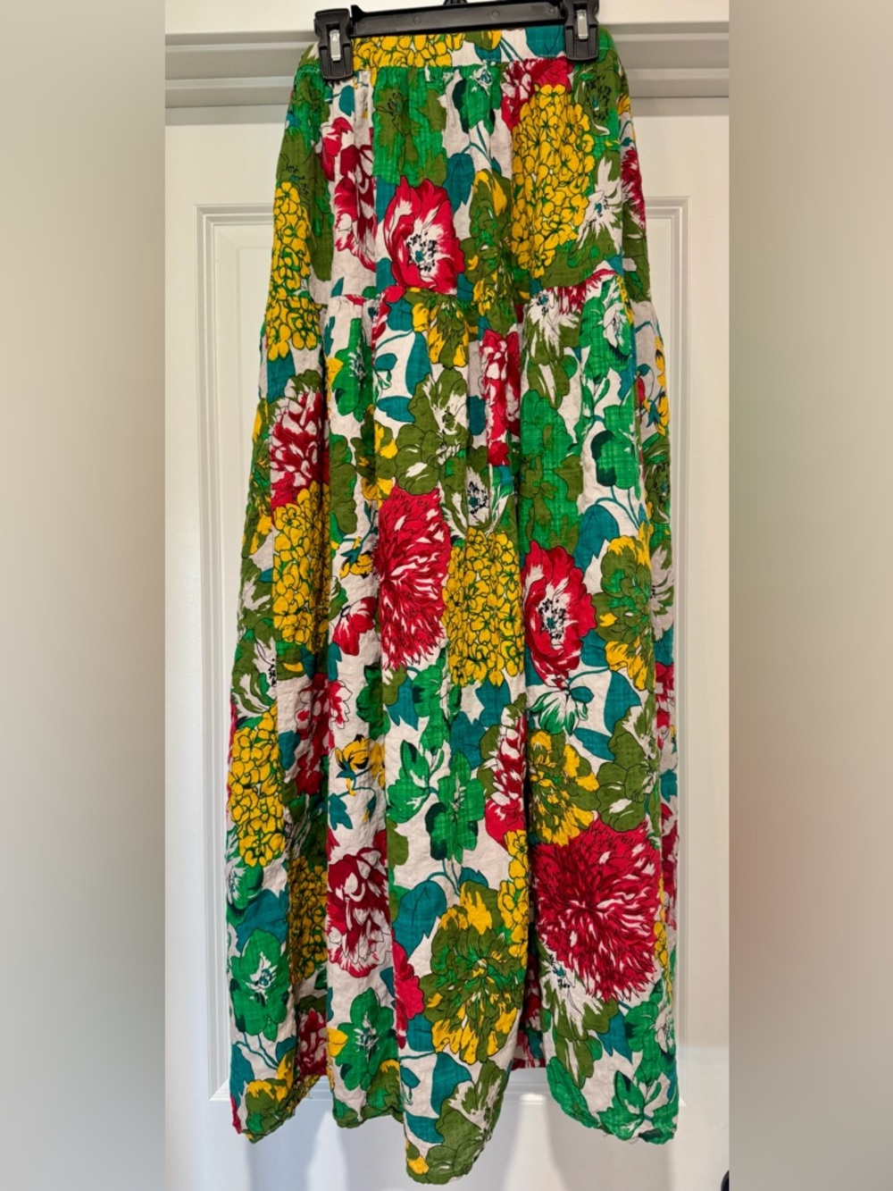 Vibrant Floral Maxi Skirt in Red, Yellow & Green Size L/XL